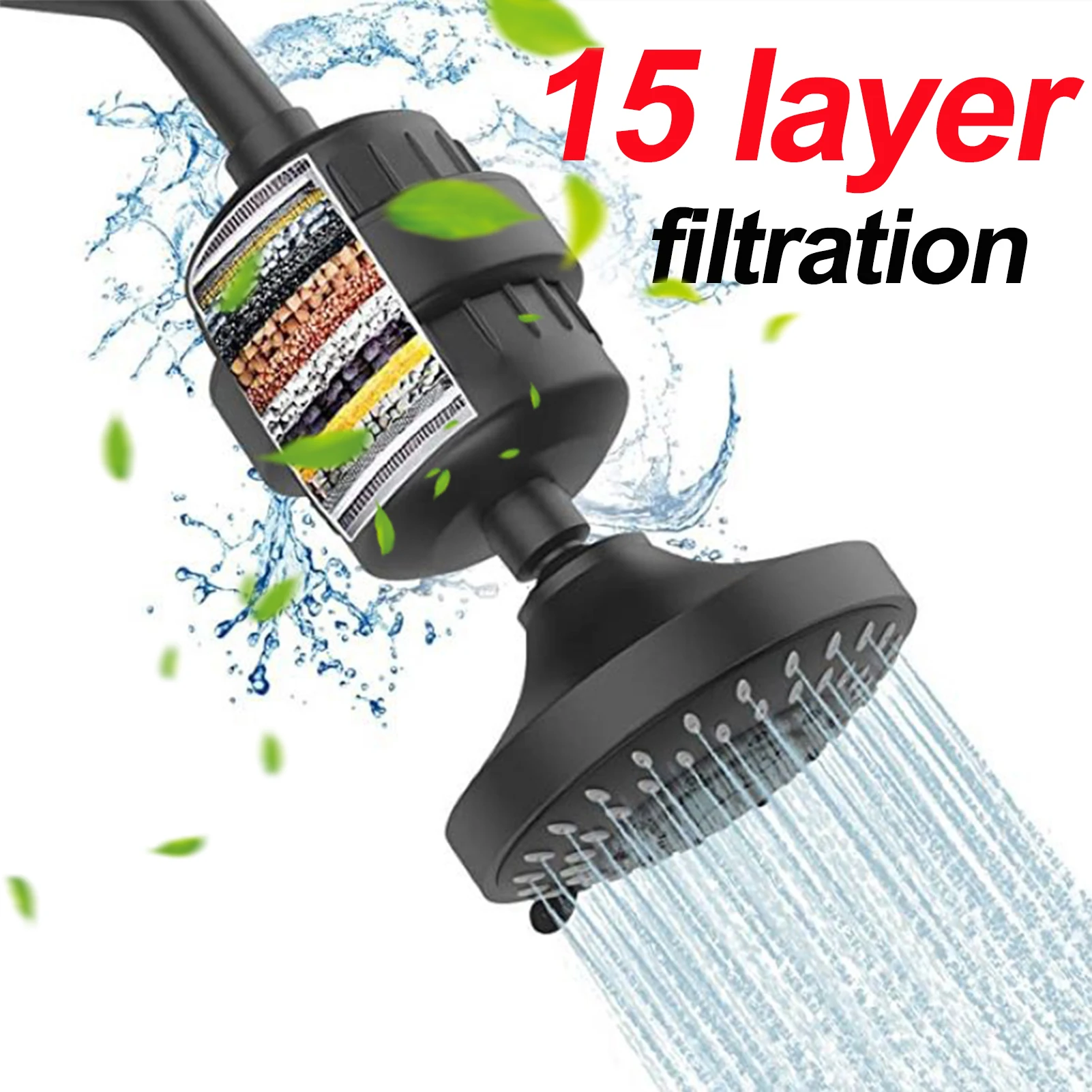 

15 Stages Shower Water Filter Remove Chlorine Heavy Metals Filtered Showers Head Soften for Hard Water Bath Filtration Purifier