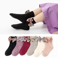 1 7y kids girls socks cotton fashion cute bowknot sox comfortable long socks for children sweet baby girl infants toddlers new