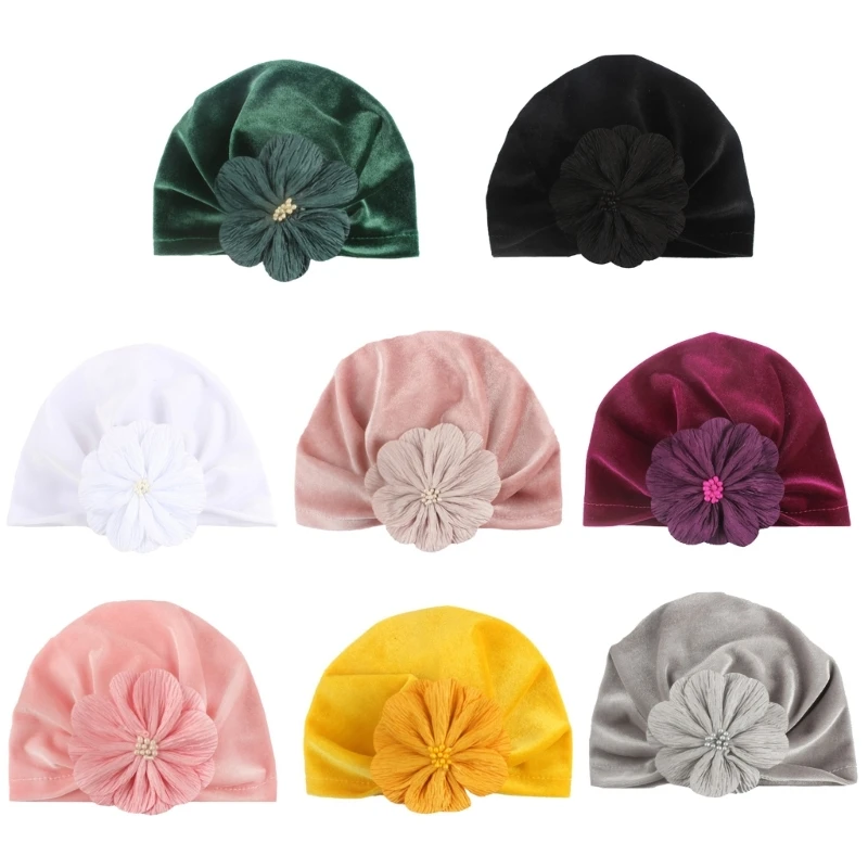 

Beanie Cap Headwrap Nursery Hospital Solid Turban Hat Baby with Big Flower