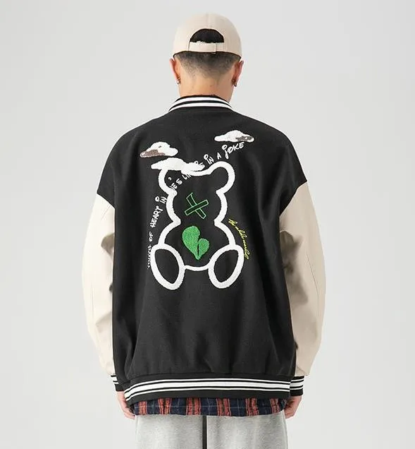 

Mens Streetwear Varsity Jacket Men Women Bear Embroid Hip Hop Oversized Bomber Jacket Unisex Casual Baseball Jackets 2021 Winter