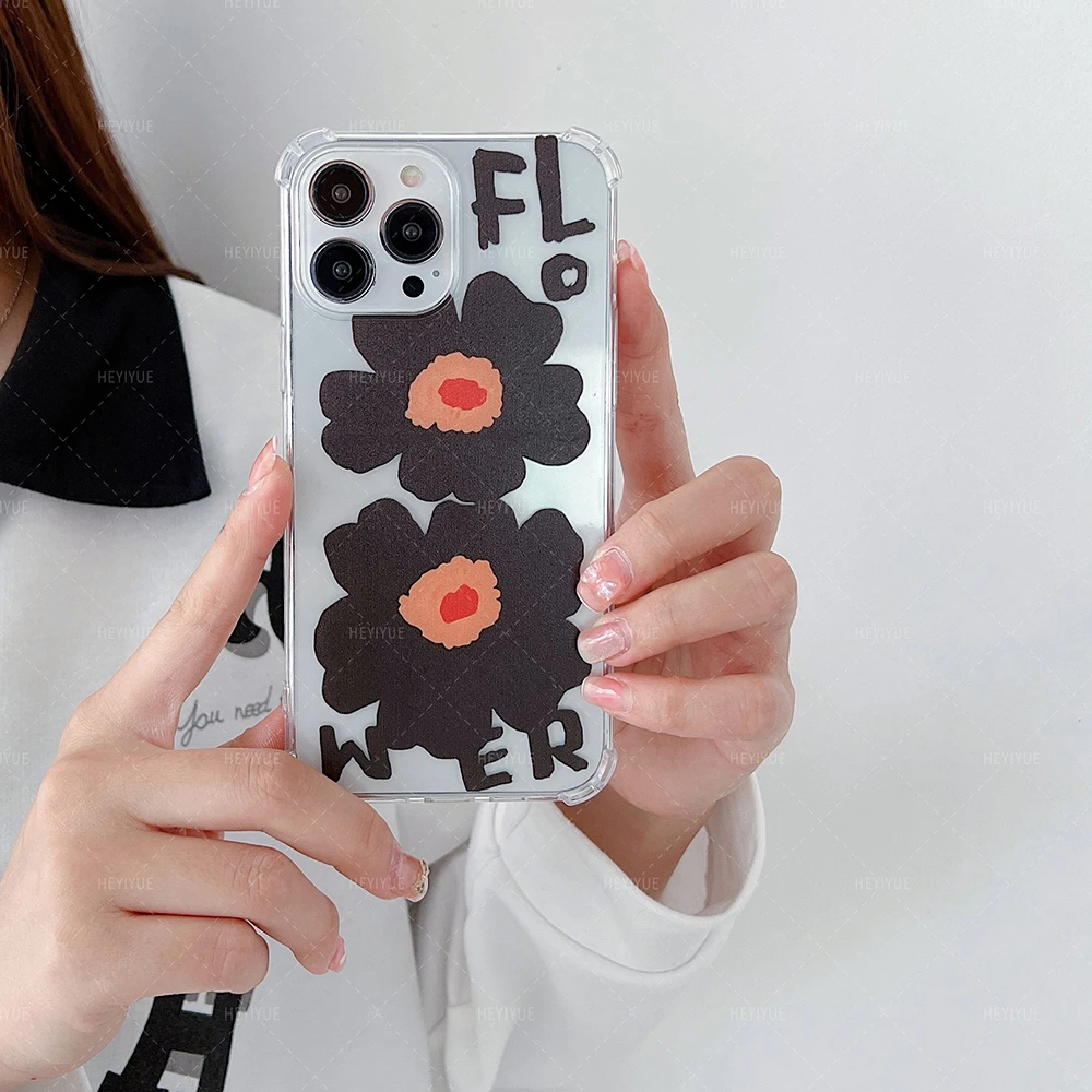 Прозрачный мягкий чехол для телефона из ТПУ с изображением черного кота и цветов