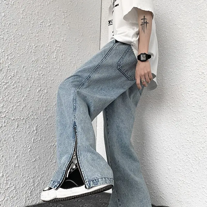 Men's Hig Street Y2K Clothing Wide Leg Pants Zipper Baggy Jeans Flared Pants Mapping Pants Techwear Sweatpants Women Streetwear