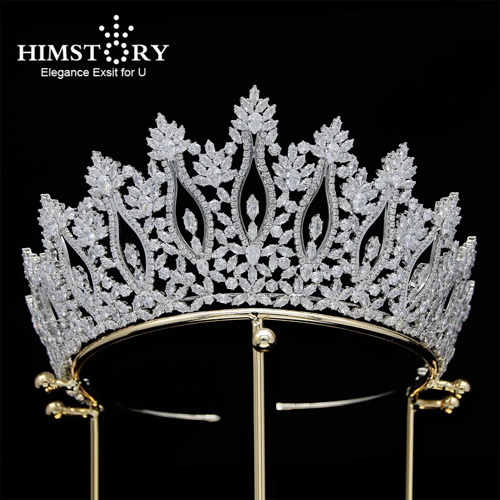 

Himstory Luxury Zircon Big Bridal Tiaras CZ Gold Silver Diadem Queen Princess Crowns Party Headpiece Wedding Hair Accessories