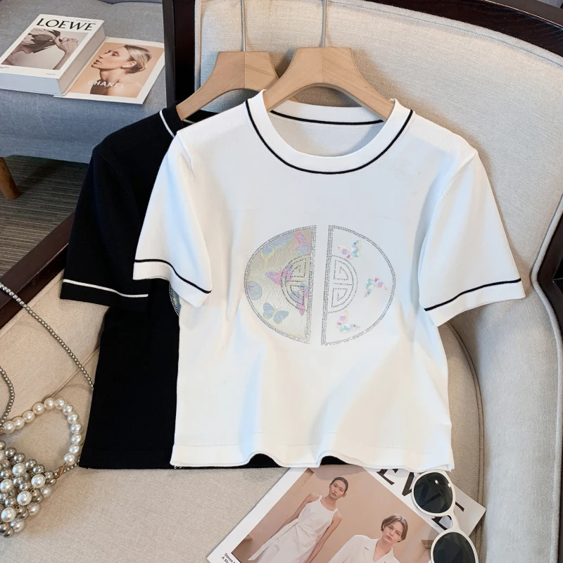 Женская футболка с коротким рукавом в полоску свободного покроя