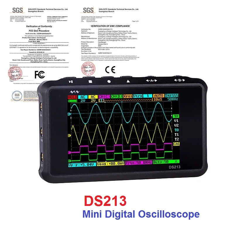 Портативный цифровой мини-Осциллограф DS213 DSO213 ЖК-дисплей 4-канальный 15 МГц 100 мкс/с