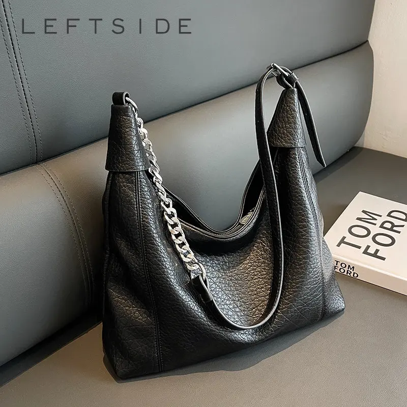 

Кожаные боковые сумки LEFTSIDE с цепочкой для женщин 2023, Модные Винтажные сумки и кошельки Y2K, женская сумка через плечо