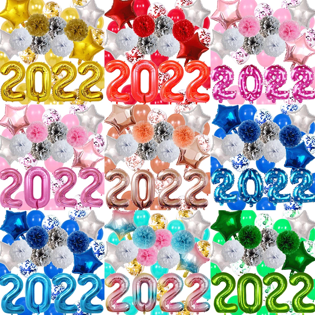 

2022 new year balloon cross border arrangement 32 inch digital BALLOON New Year party balloon New Year decoration Balloon Set