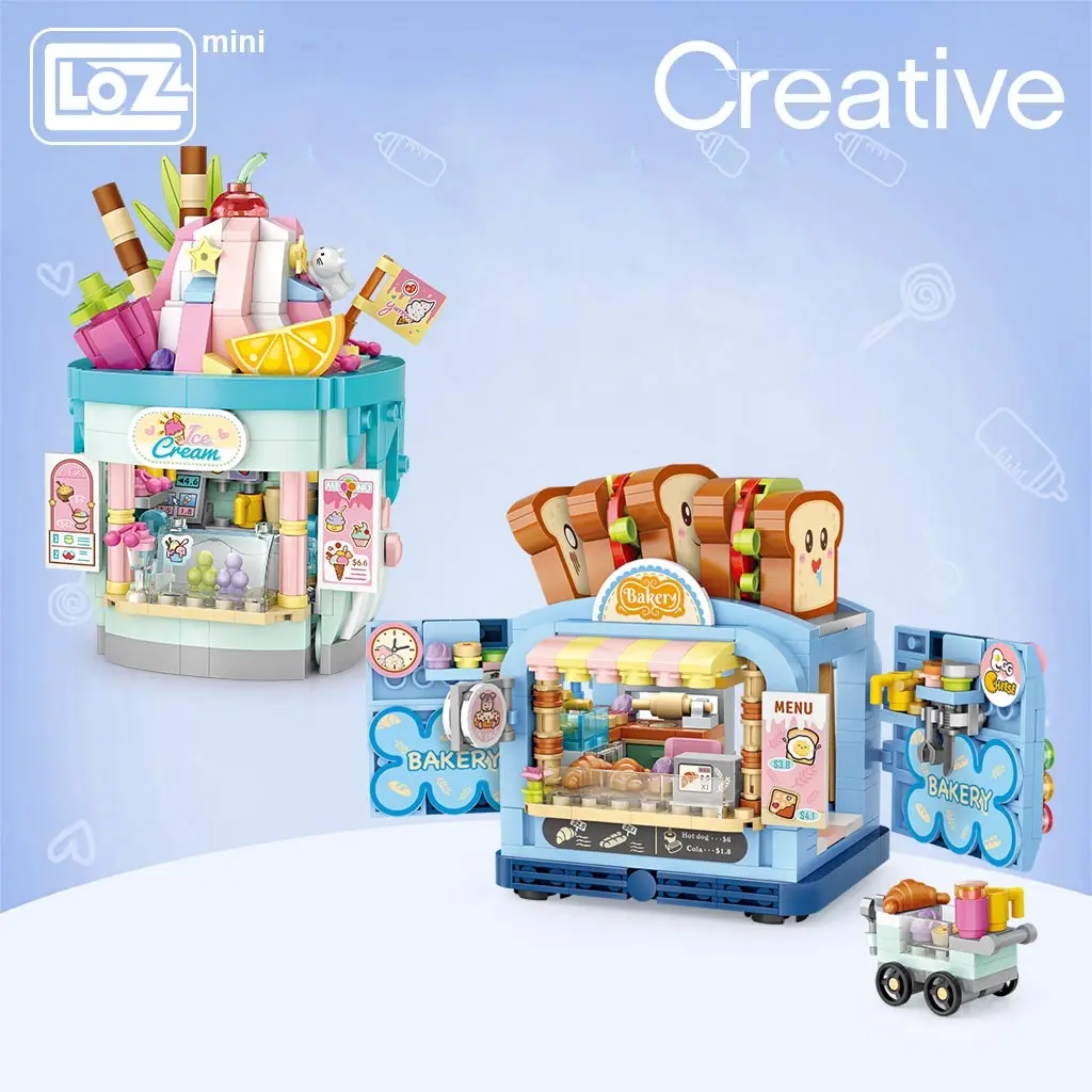 

LOZ Mini Block Ice Cream Shop Amusement Park Series Toast Shop Street View Store Model Small Particle Building Blocks