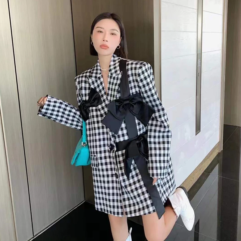 

Getspring Women Blazer Jacket 2022 Spring Loose Long Suit Single Breasted Fashion Bow Blazer Suit Oversizde Dropship Wholesale