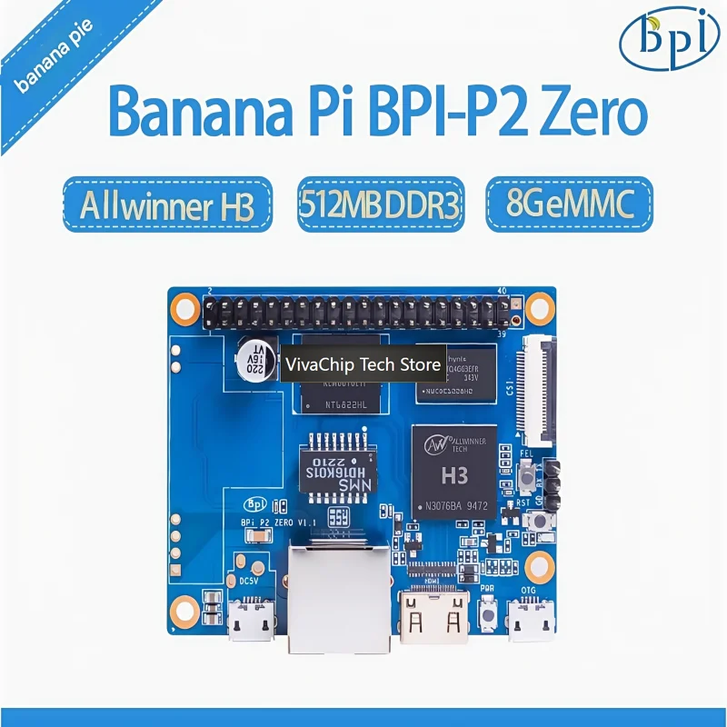 Фото Плата для разработки IoT VivaChip TechBanana Pi BPI-P2 Zero на базе чипа Allwinner H3, с поддержкой PoE и сетевого питания, 512 МБ №3