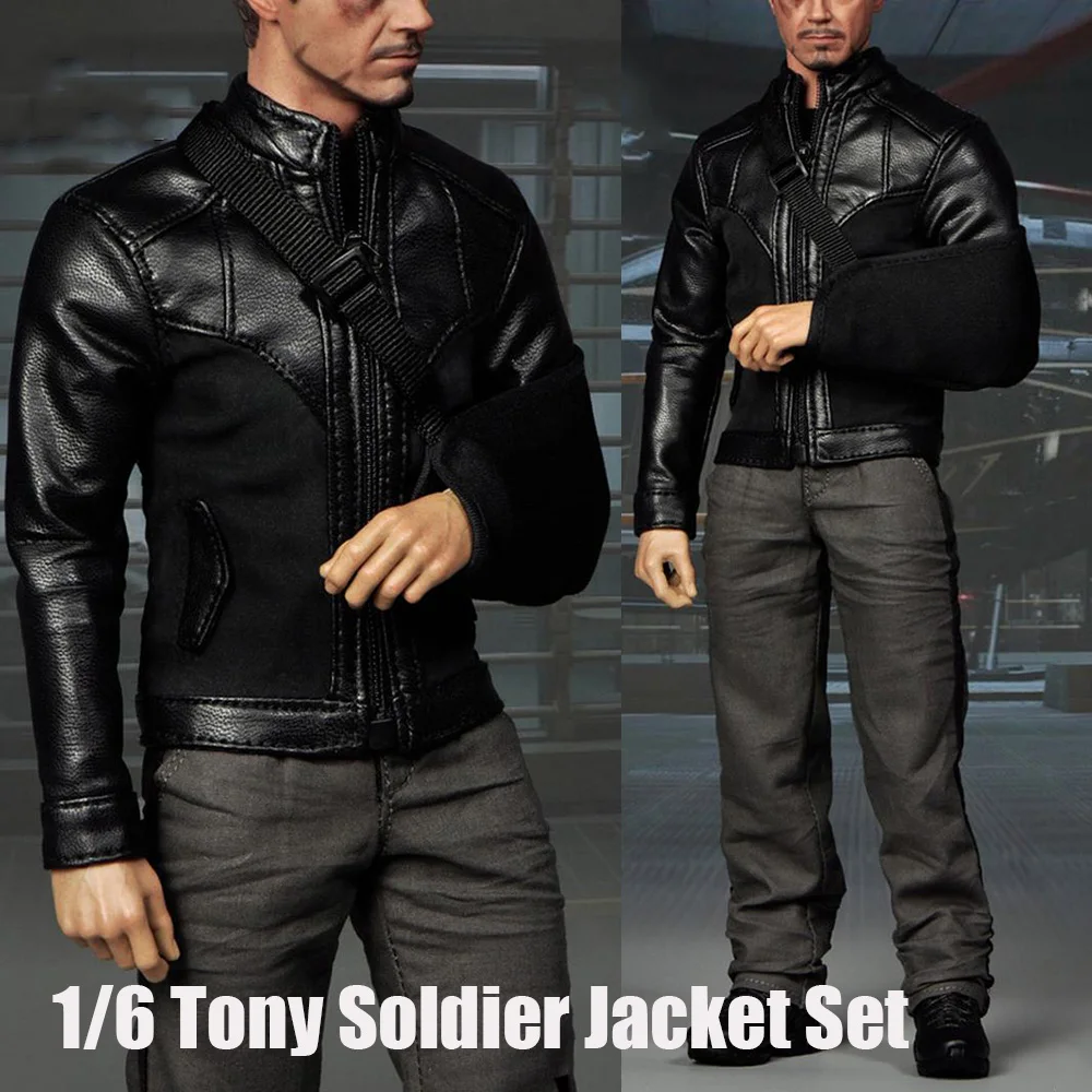

SUPERMCTOYS 1/6 Tony Stealth Sets Black Stand Collar Motorcycle Leather Jacket T-Shirt Pants Boots Fit 12" Men Action Figure Toy