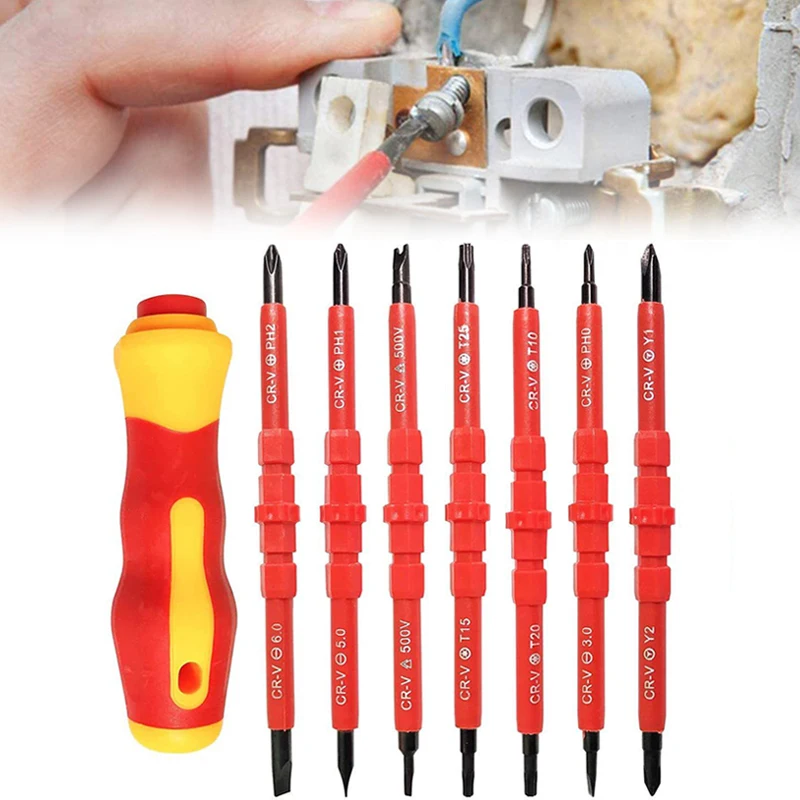 

15Pc Changeable Insulated Screwdriver Set with Precision Magnetic Slotted Phillips Pozidriv For Electrician Repair Hand Tool Kit