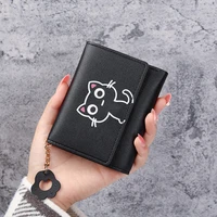 new womens wallet cute cat short wallet leather small purse girls money bag card holder ladies female hasp 2022 fashion