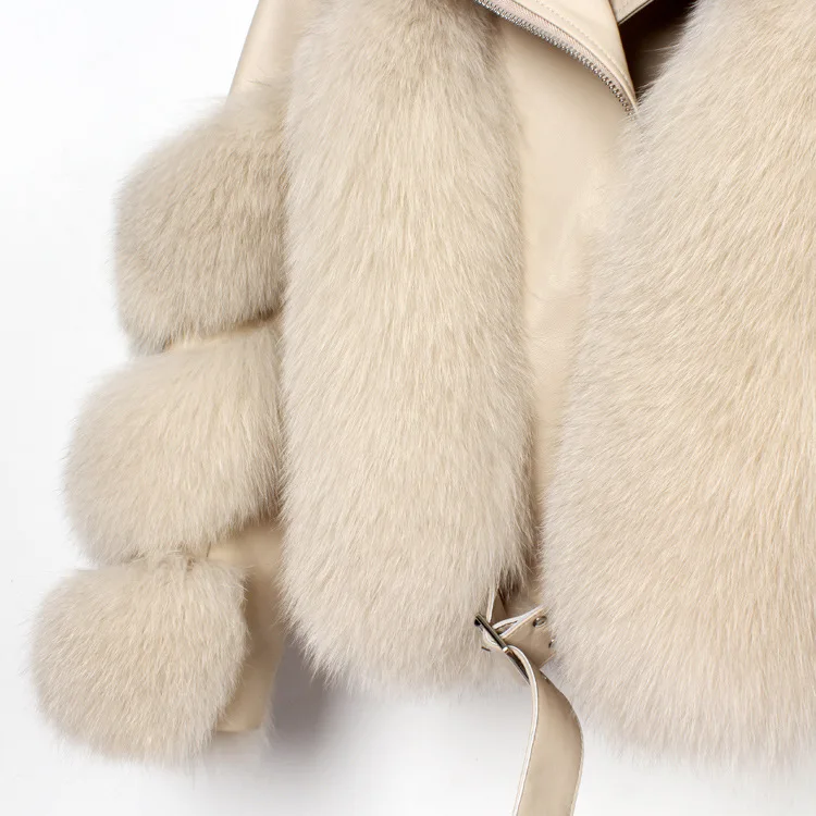 New Real Fox Fur Coat Winter Women Genuine Sheepskin Leather Jacket Natural Fox Fur Coats for Women Thick Warm Streetwear