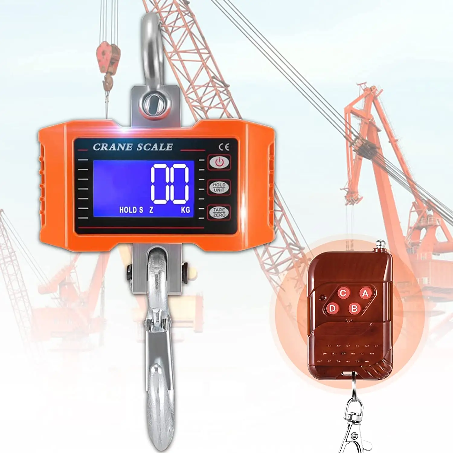 

Scale Industrial Crane Scale 1000KG/2200lbs High Precision Large LED Rechargeable with Remote control Portable Weighing Tool