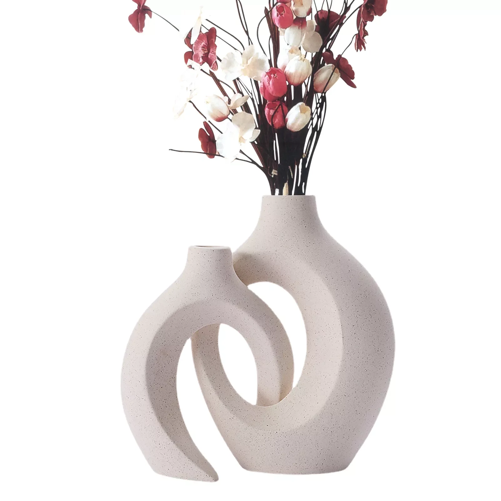 

NEW2023 Nordic Ceramic Vase Snuggle Set Pot Circular Hollow Donuts Vase Hydroponic INS Home Living Room Desktop Decoration