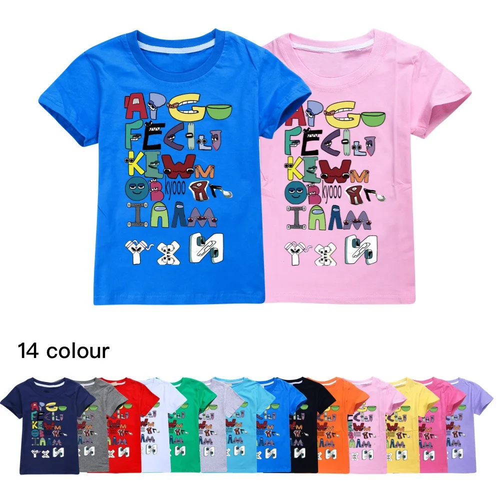 Alphabet Lore Children's Summer Children's Short-sleeved T-shirt A/B/C/D Birthday Gift for Girls Kids Boys