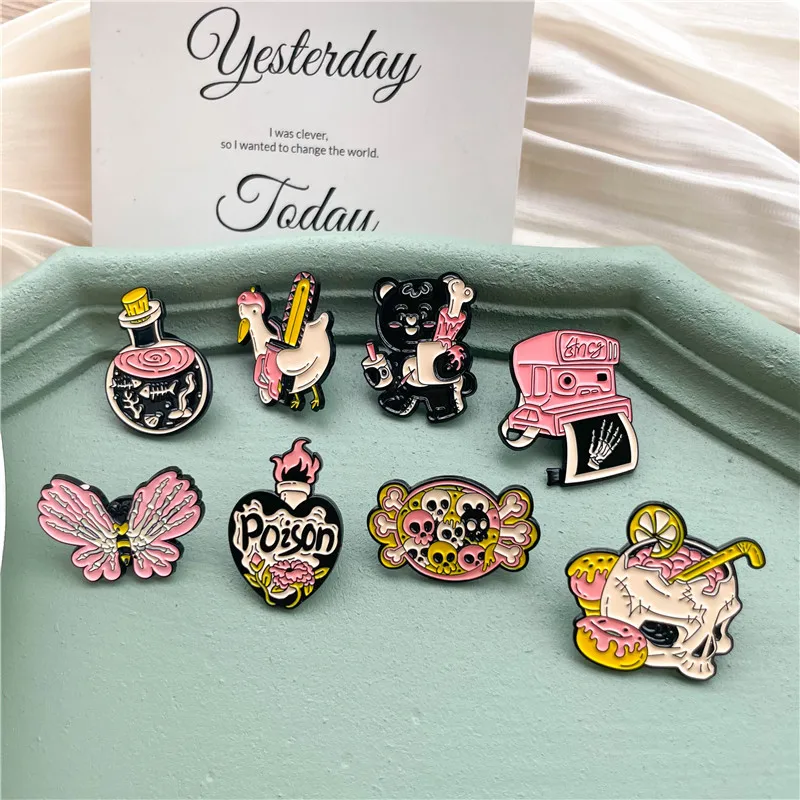 Симпатичная брошь в стиле панк Череп конфеты Бабочка модная эмалированная на