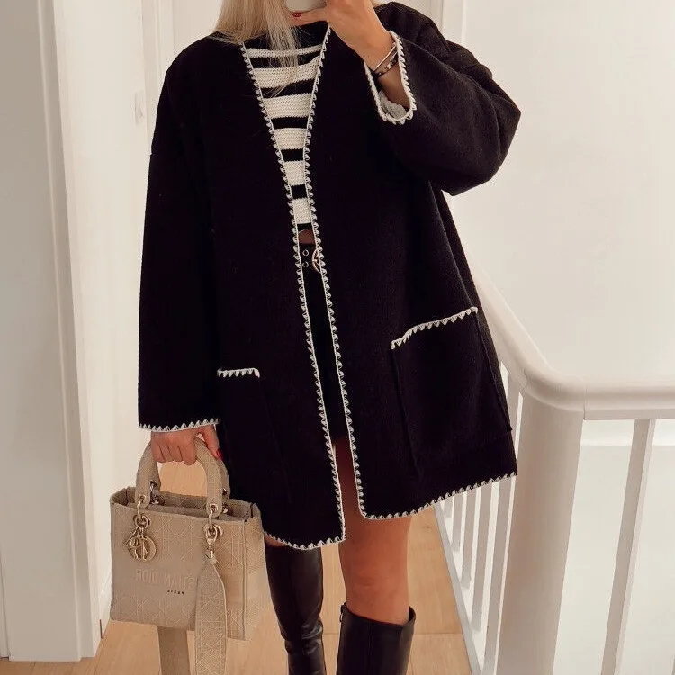 GY24216 модное контрастное шерстяное пальто новый продукт для осени и зимы 2024