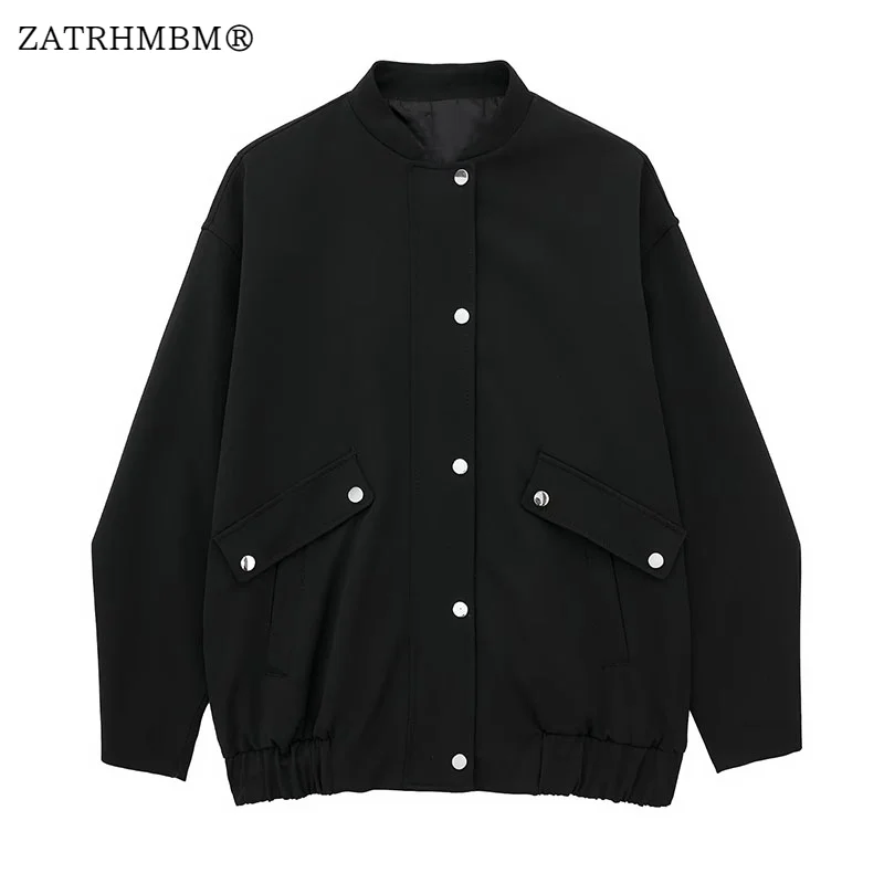 

ZATRHMBM женские осенние новые модные черные куртки-бомберы, пальто, винтажная женская верхняя одежда на пуговицах с длинным рукавом, шикарные топы, 2023