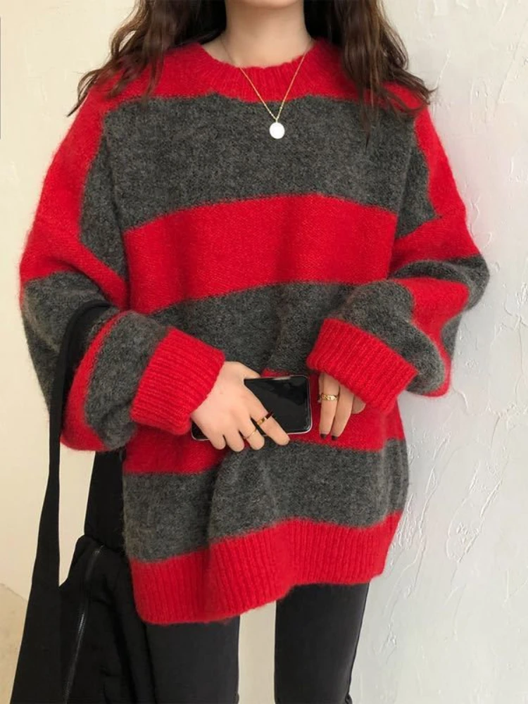 

Женский свитер, пуловер на осень и зиму, повседневные Элегантные Топы в широкую полоску с длинным рукавом, универсальная Модная трикотажная одежда, женская одежда