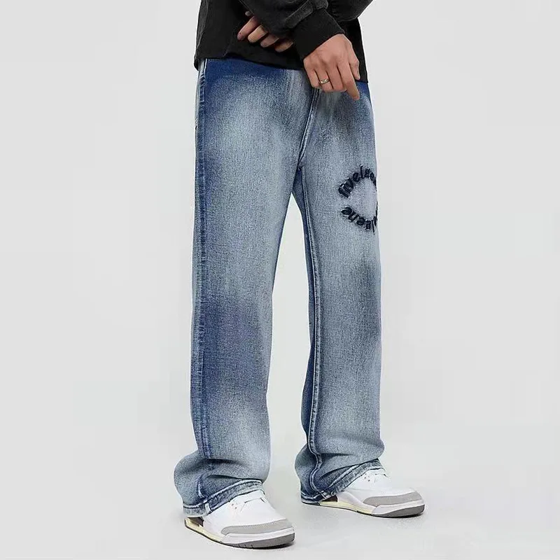 Four Seasons Men's Trousers VIBE Style High Street Loose Straight Y2k Denim Trousers Men's and Women's Same Style INS Hot Sale
