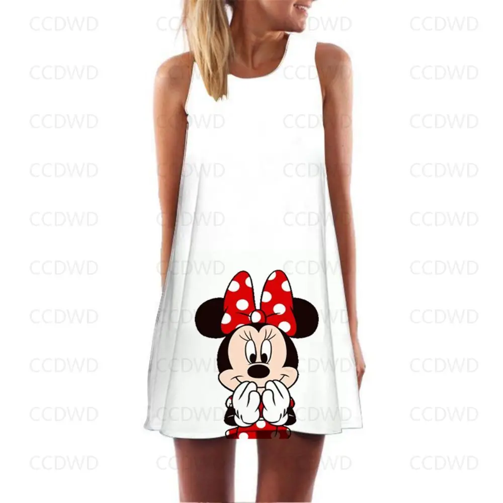 Женское пляжное мини-платье с принтом Минни Маус привлекательное летнее платье