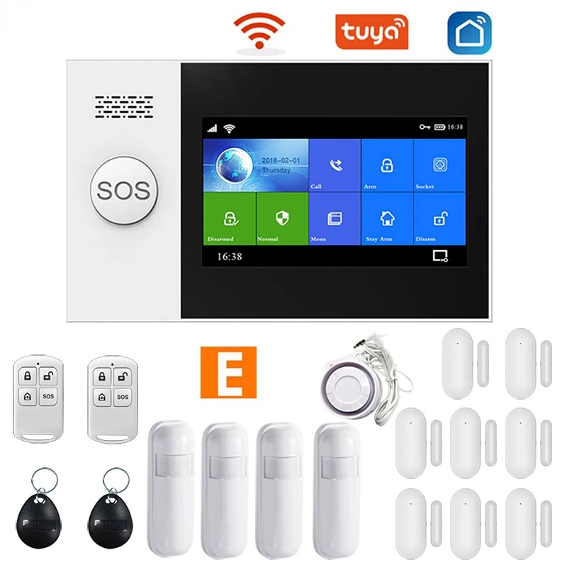 PG-107 Wifi Gsm Tuya Smart Alarm Home Security System With Pir Motion Sensor Door Sensor Rfid Card Safety Wireless Alarm Kits