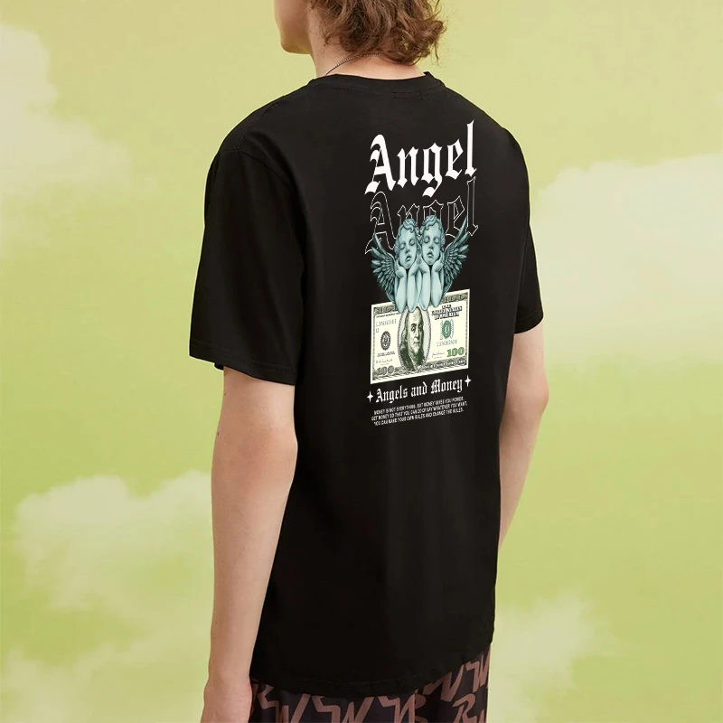 

Men's Cotton T-Shirt With Short Sleeves Oversize Cotton Dollars Angel Summer Streetwear Tops For TeensClothes For Teenagers