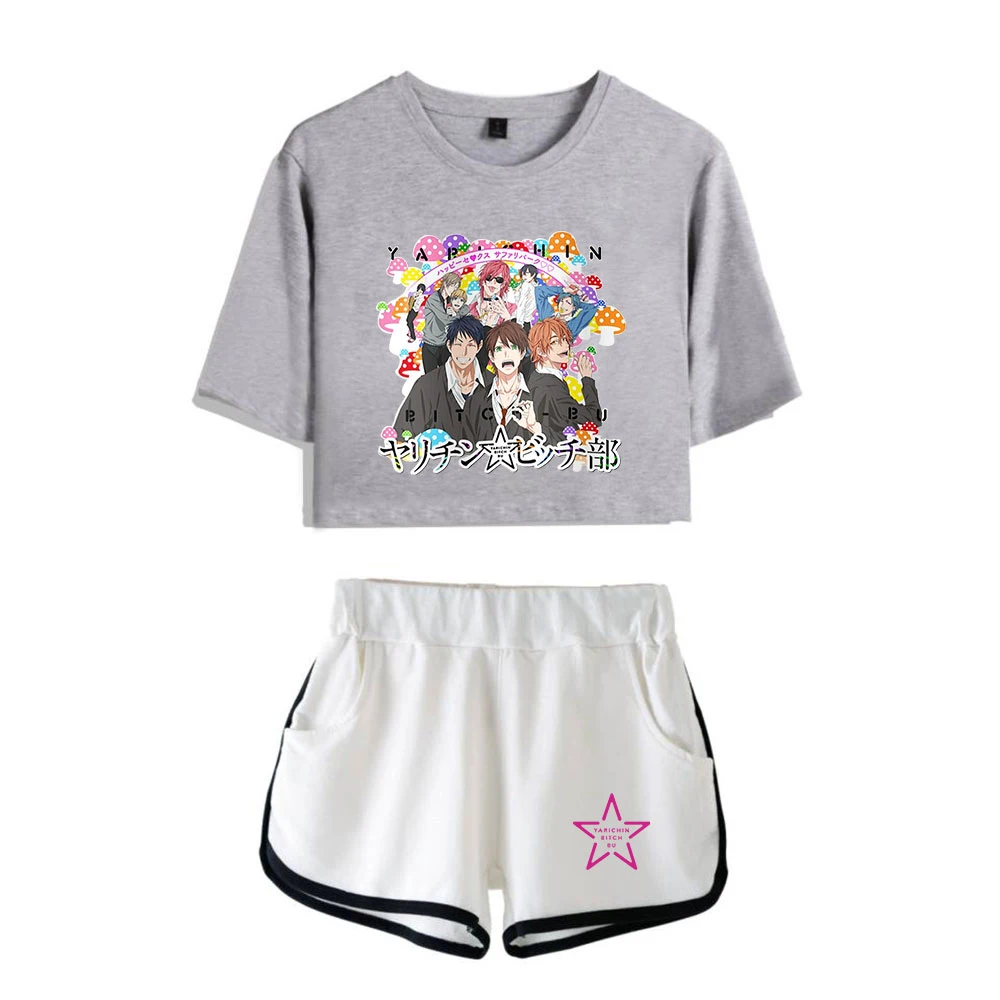 

2022Fashion Design Yarichin b Club Print Short Sleeve Cool Sexy Shorts+lovely T-shirts Dew navel Pretty Girl suits Two Piece Set