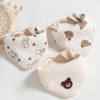 100 cotton dual use baby bib handkerchief newborn saliva towel triangle feeding burp cloths kerchief cartoon bear bandana bibs