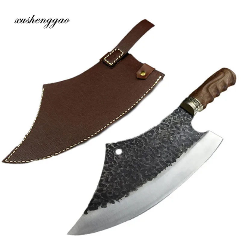 

11 Inch Big Longquan Knife Sharp Chopper Slicing Handmade Forged Kitchen Knife 7Cr17MoV Steel Machete Copper Decor Long Knife
