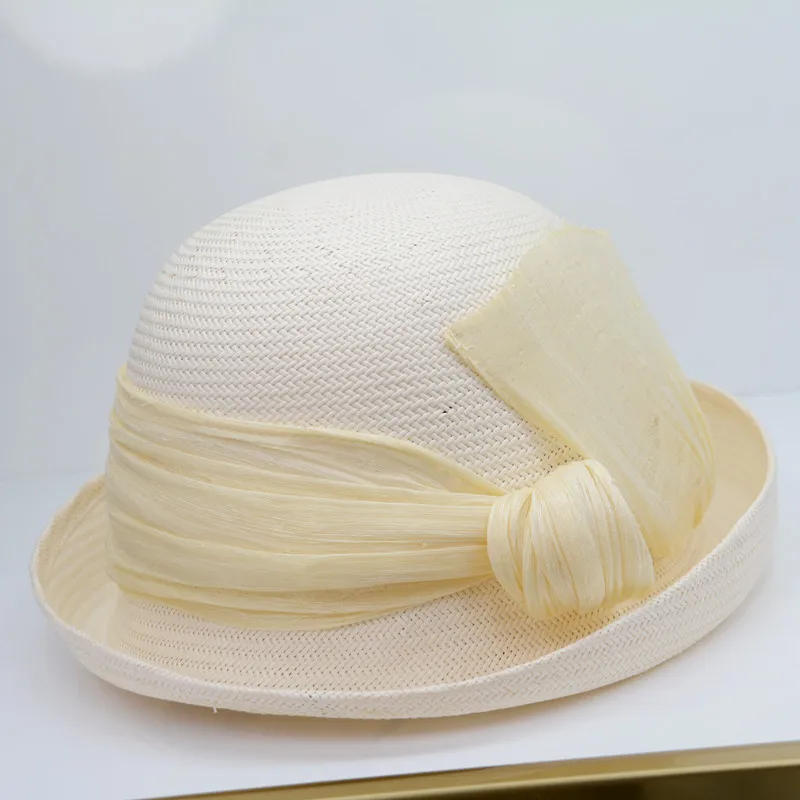 

High-end real silk hemp straw hat exquisite elegant roll-brimmed beach hat fashion all-match foldable sun hat female