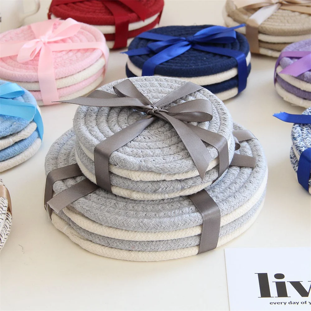 

Nordic Style Heat Insulation Mat Nordic Style Tea Cup Mat Round Coffee Cup Coaster Home Decoration Household Cotton Rope Woven