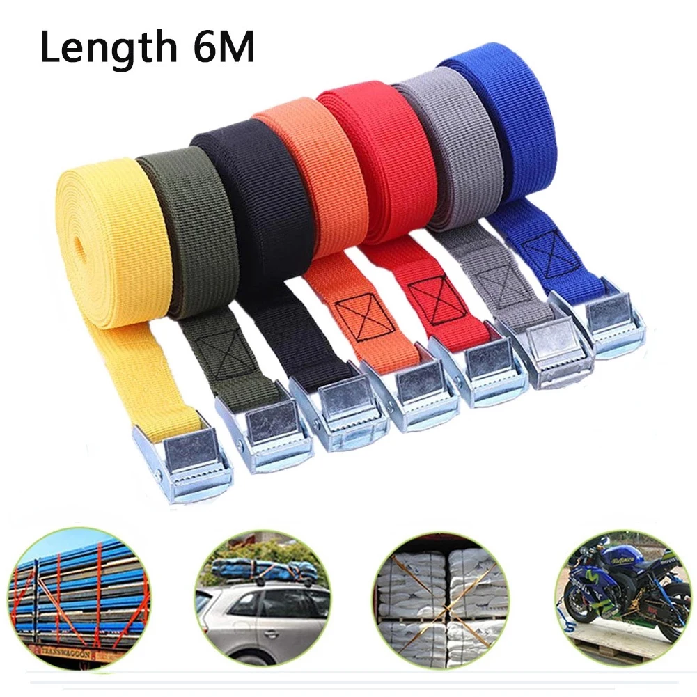 

2PCS 6M Buckle Fastening Strap Load Straps For Car Motorcycle Bike With Metal Buckle Tow Rope Strong Ratchet Belt For Luggage