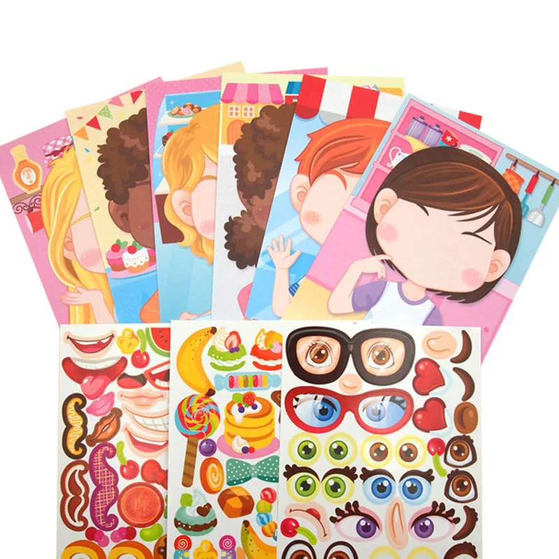 

Kids DIY Stickers Puzzle Games Make-a-Face Princess Animal Dinosaur Assemble Jigsaw Children Recognition Training Education Toy