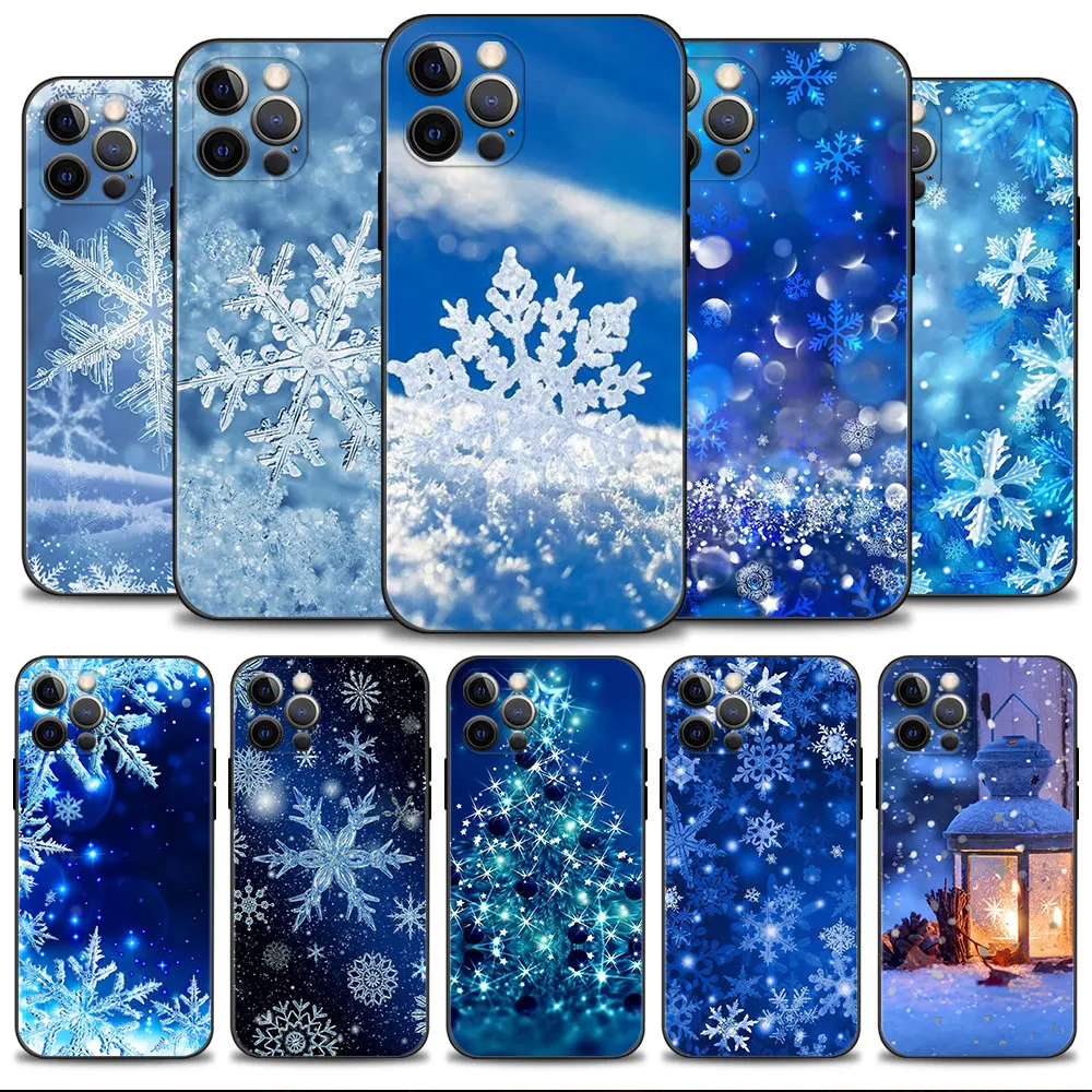 

Christmas Winter Blue Snowflakes Case For Apple iPhone 14 13 12 11 Pro Max 13 12 Mini XS Max XR X 7 8 Plus 6 6S Shell Cover