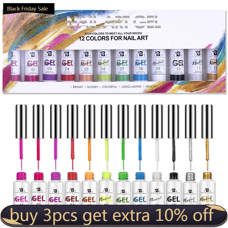 

BOZLIN 8ML Nail Art Gel Kit Summer Colors Painting Liner Nail Polish Soak Off UV/LED Semi-Permanent Paint Nails Drawing Polish