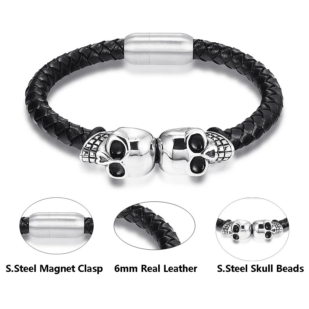 Браслет FIREBROS мужской из натуральной кожи черный/золотой/серебристый браслет на