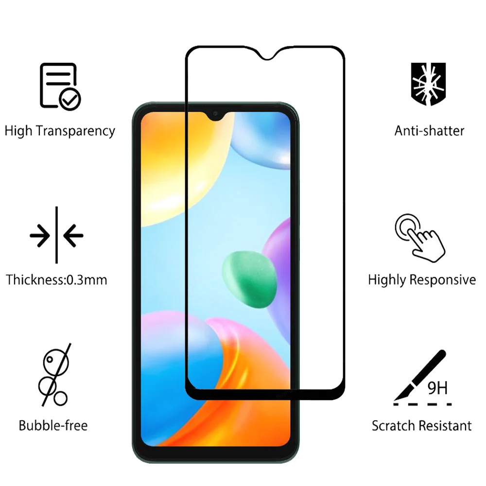 Pelicula, Front Tempered Glass For Xiaomi Redmi 10C NFC Screen Protectors Redmi 12C 10 C 9C cristal templado Redmi10C protector pantalla Redmi 10A 9A verre trempé Redmi12C Camera Lens Film