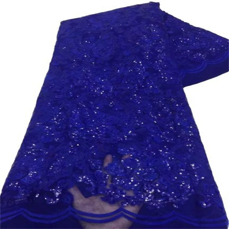 

Royal Blue Sequin African French Net Lace Fabric 2021 High Quality Tulle Mesh Lace Bridal Nigerian Wedding Dress Lace For Woman