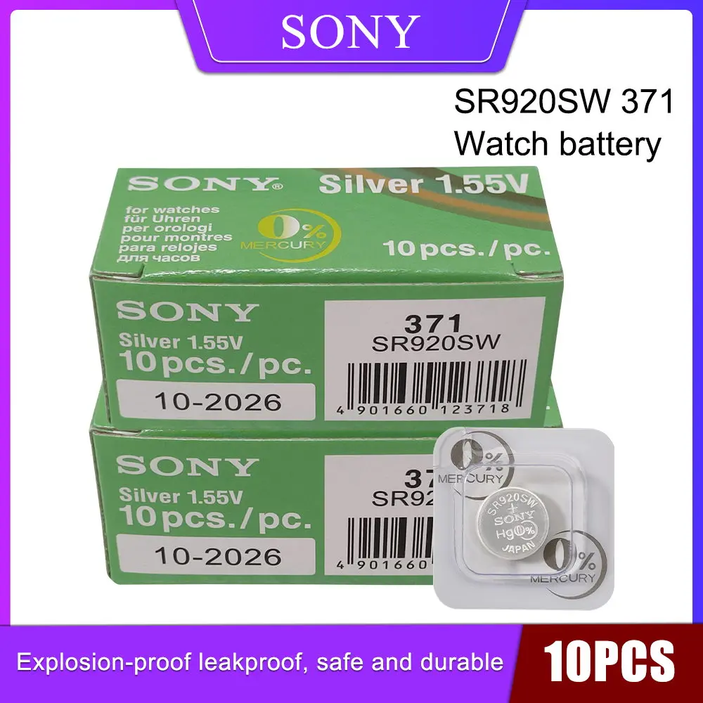 

10PCS SONY 371 SR920SW AG6 920 LR920 LR69 171 370A 371A 1.55V Silver Oxide Watch Battery For Toy Scale Calculator Button Cell