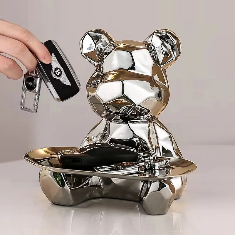 

2023 Ceramic Bear Storage Tray Nordic Creative Figurines Ornaments Porch Desk Home Decoration Keys Candy Storage Home Decor