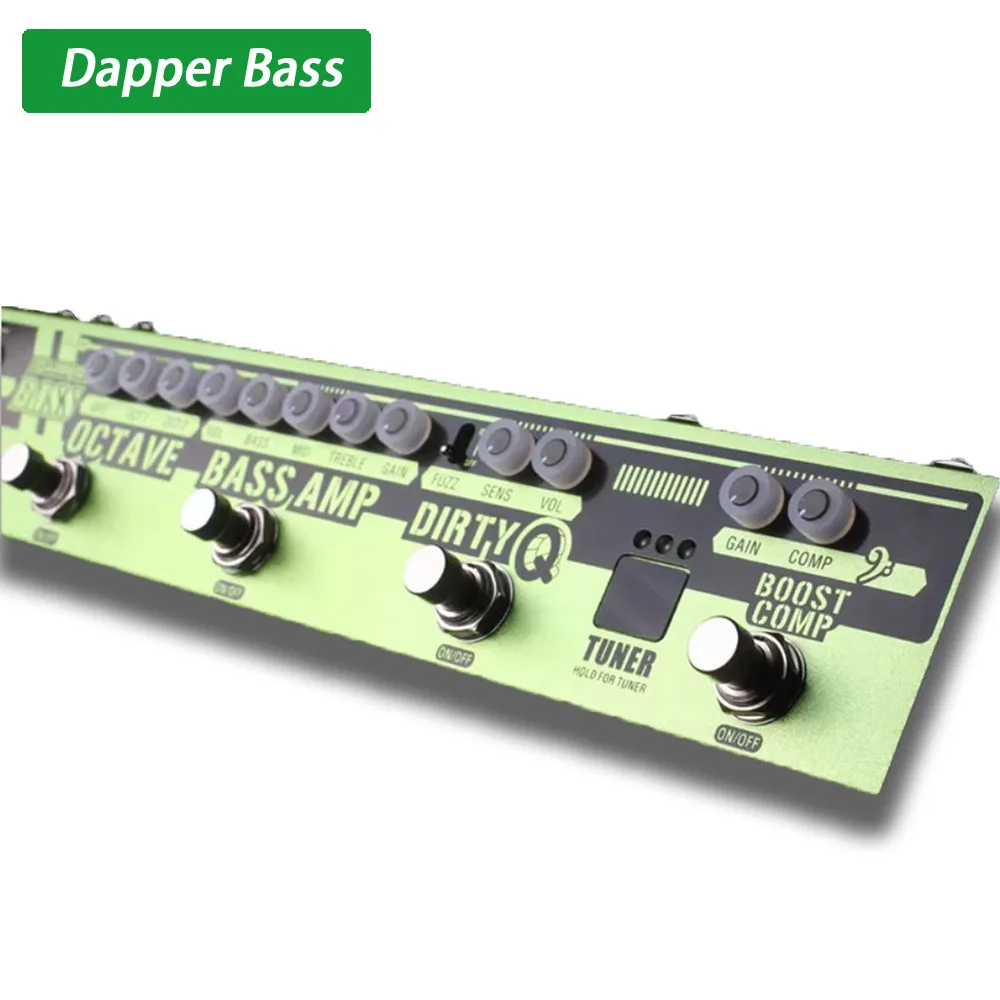 Фото Valeton Dapper Bass Bass Комбинированная педаль эффектов Зеленая полоса DI Box Реверберация Компрессионная одиночная педаль №1