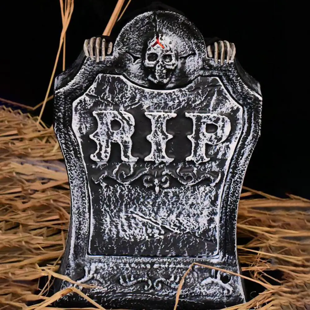 

Halloween Tombstone Spooky Sound-activated Rip Tombstone Haunted House Yard Decoration with Movable Skull Eyes Halloween Party