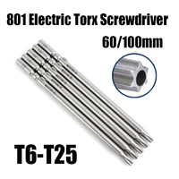 5pcs 60100mm 801 electric torx screwdriver t6 t25 5mm round shank magnetic tamper proof security impact driver drill bit tool