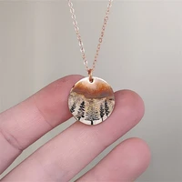 retro style gradient color pendant dusk afterglow sunset forest pendant necklace featured unisex party travel gift accessories
