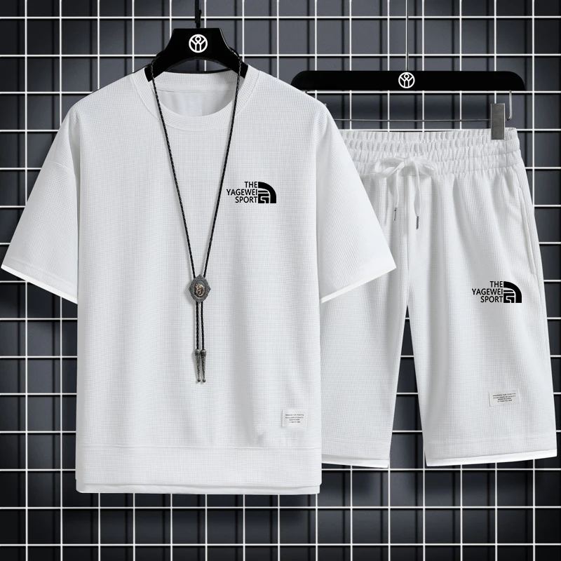 

2023 Vero Men's Two Piece Set Tecido Linho Casual T-Shirt e Shorts Set Mens Sports Suit Moda Manga Curta Treino