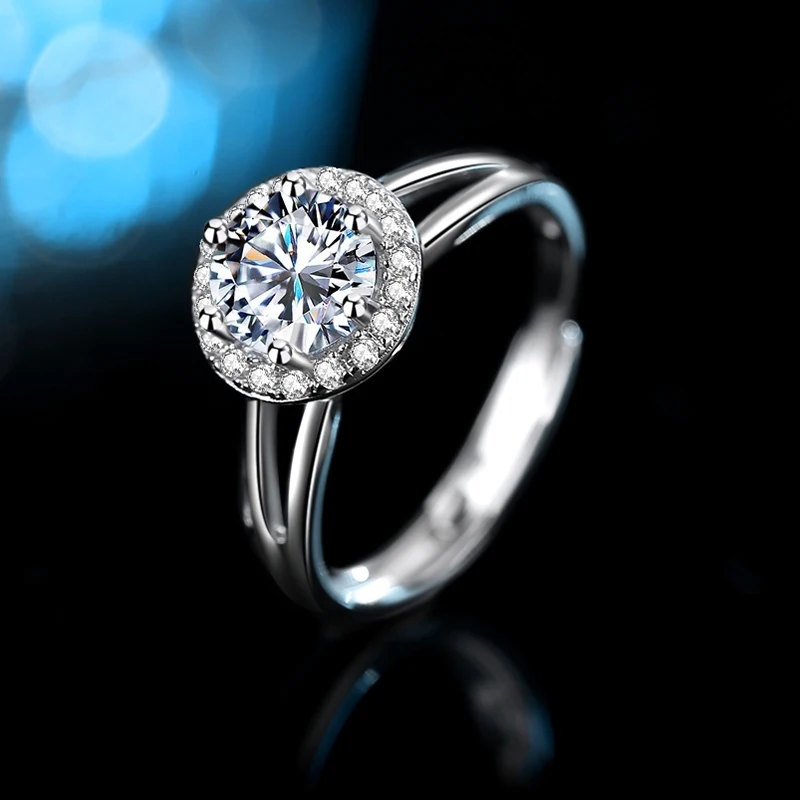 

European Six Prong Moissanite S925 Sterling Silver Ring Adjustable For Women Birthday Jewelry Gift