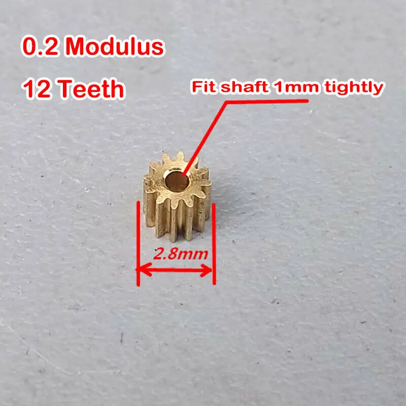 

10PCS 0.2 Modulus Copper Gear Micro Mini Electric Motor Shaft Spindle Metal 12 Teeth Brass Axis Gears Toy Parts 1mm Shaft